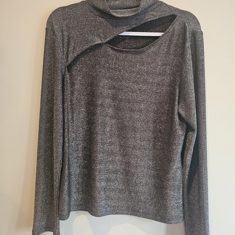 DKNY Shimmering Grey Long Sleeve Top